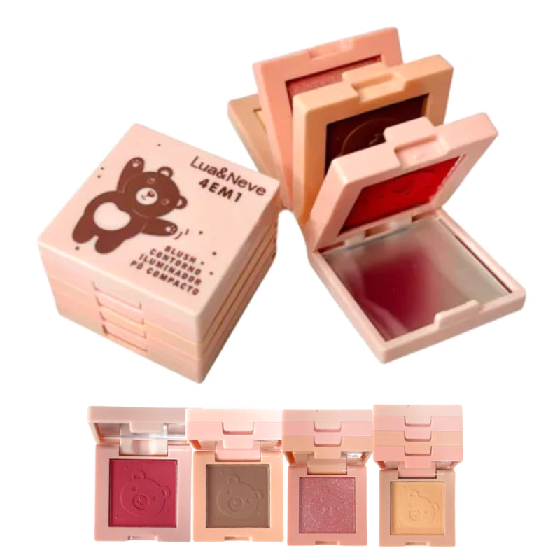 Mini Quarteto 4 em 1 Blush Contorno Iluminador e Pó Compacto - Lua e Neve COR 04