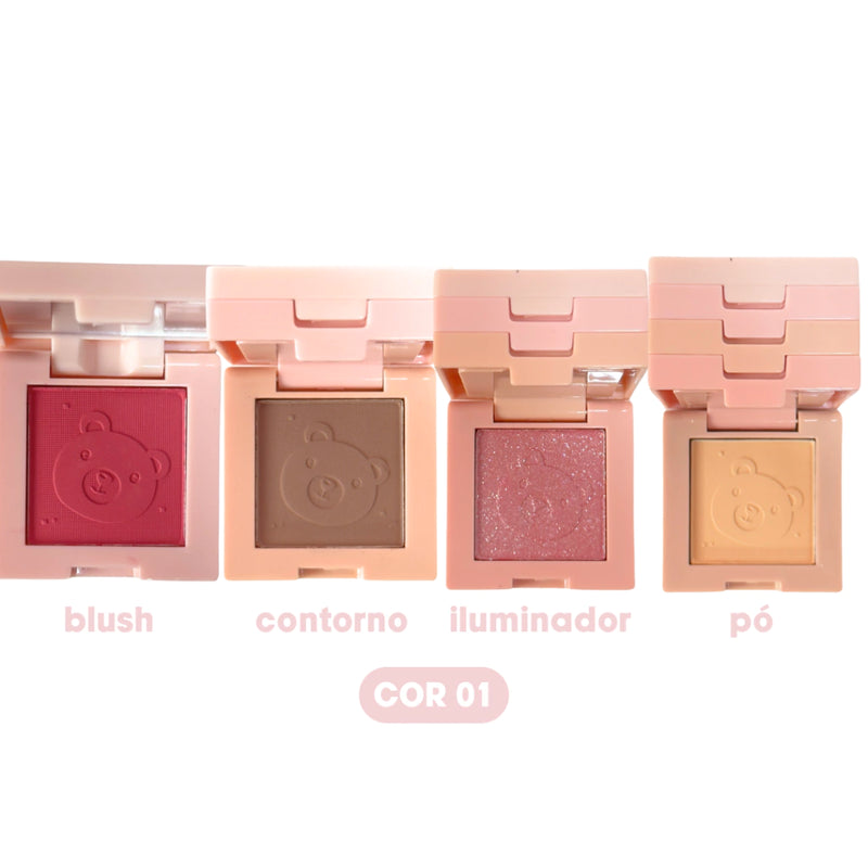 Mini Quarteto 4 em 1 Blush Contorno Iluminador e Pó Compacto - Lua e Neve COR 01