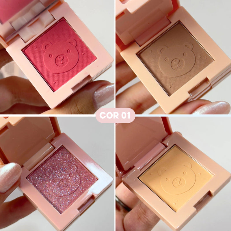 Mini Quarteto 4 em 1 Blush Contorno Iluminador e Pó Compacto - Lua e Neve COR 01