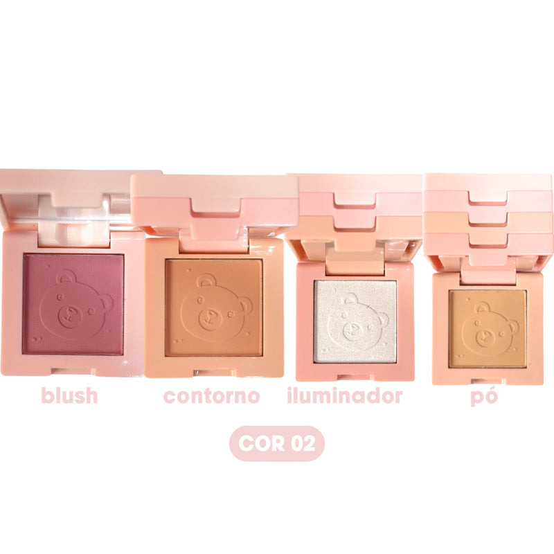Mini Quarteto 4 em 1 Blush Contorno Iluminador e Pó Compacto - Lua e Neve COR 02