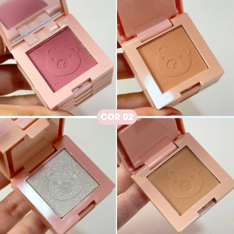 Mini Quarteto 4 em 1 Blush Contorno Iluminador e Pó Compacto - Lua e Neve COR 02