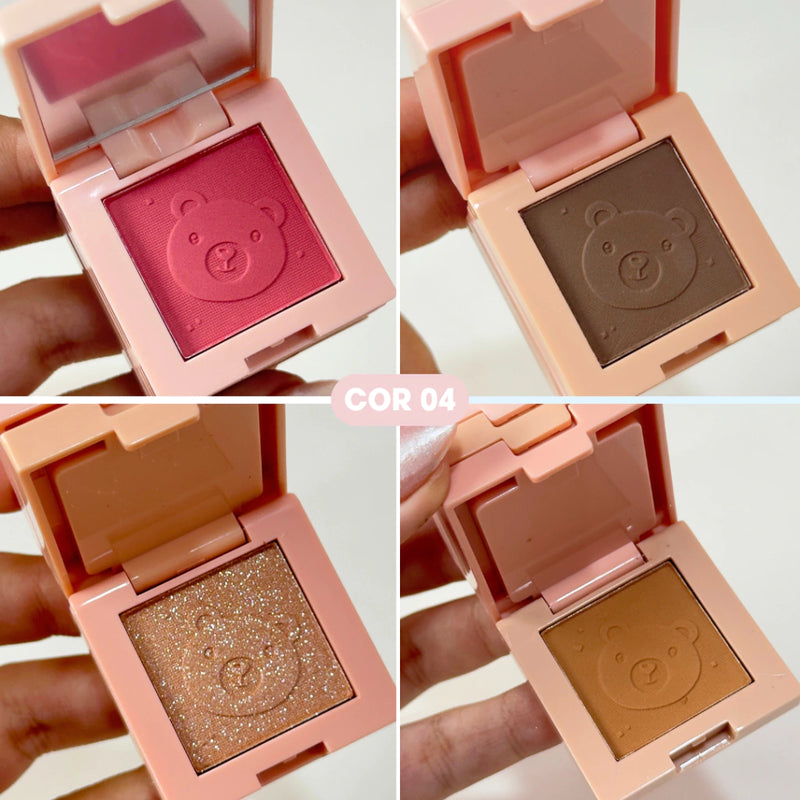 Mini Quarteto 4 em 1 Blush Contorno Iluminador e Pó Compacto - Lua e Neve COR 04