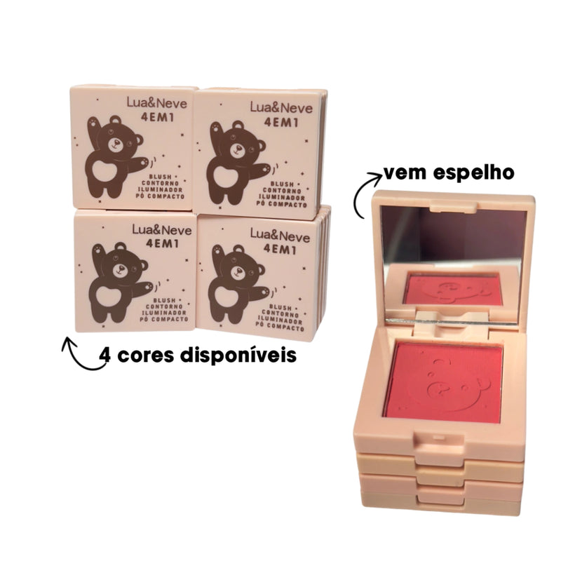 Mini Quarteto 4 em 1 Blush Contorno Iluminador e Pó Compacto - Lua e Neve COR 04
